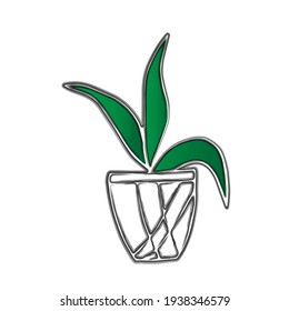 Dibujo manual de una planta decorativa de Sansevieria en una olla aislada en fondo blanco