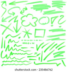 green hand drawn colored markings from a highlighter