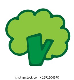 Green Hand Drawn doodle broccoli. Vegetable Sketch on White Background.