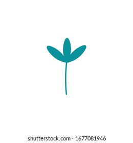 Green hand drawn flat vector branch with leaves isolated on a white background.
