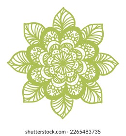 Grüne Hand gezeichnet Mandala einzeln auf weißem Hintergrund, Buddhismus-Symbol, schöner Druck