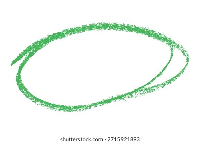 Green hand drawn oval circle highlight frame with chalk and wax crayon texture. A playful sketchy shape. Rough lines and bold shapes