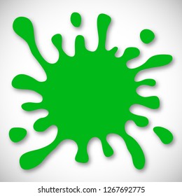 Green Hand Drawn Paint Splash with small splashes and shadows. Vector illustration
