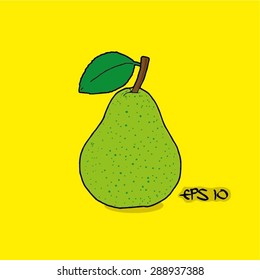 Green Hand Drawn Vector Pear