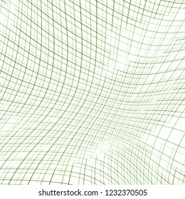 green hand drawn warped checkered grid background pattern, vector illustration