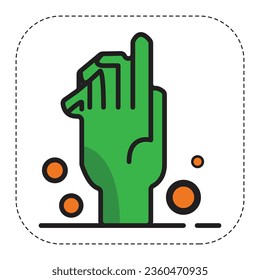 Green Hand Ghost Halloween Sticker Vector.