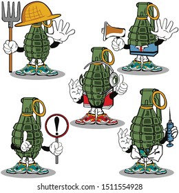 green hand grenade in five different jobs