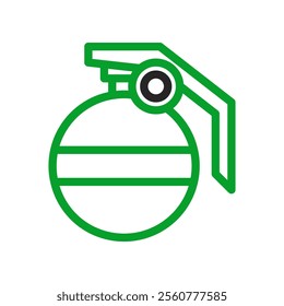 Green hand grenade icon. Concept of danger, war, and conflict.