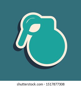 Green Hand grenade icon isolated on blue background. Bomb explosion. Long shadow style. Vector Illustration