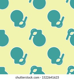 Green Hand grenade icon isolated seamless pattern on yellow background. Bomb explosion.  Vector Illustration