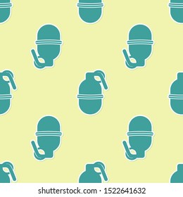 Green Hand grenade icon isolated seamless pattern on yellow background. Bomb explosion.  Vector Illustration