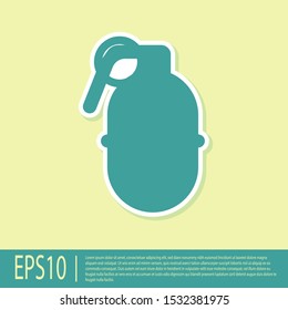 Green Hand grenade icon isolated on yellow background. Bomb explosion.  Vector Illustration