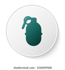 Green Hand grenade icon isolated on white background. Bomb explosion. White circle button. Vector Illustration