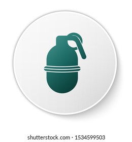 Green Hand grenade icon isolated on white background. Bomb explosion. White circle button. Vector Illustration