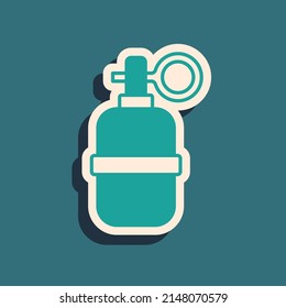 Green Hand grenade icon isolated on green background. Bomb explosion. Long shadow style. Vector