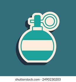 Green Hand grenade icon isolated on green background. Bomb explosion. Long shadow style. Vector