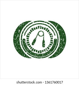 Green hand gripper icon inside distress grunge stamp