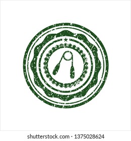 Green hand gripper icon inside rubber grunge texture stamp