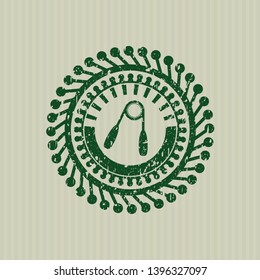 Green hand gripper icon inside distress rubber grunge texture seal