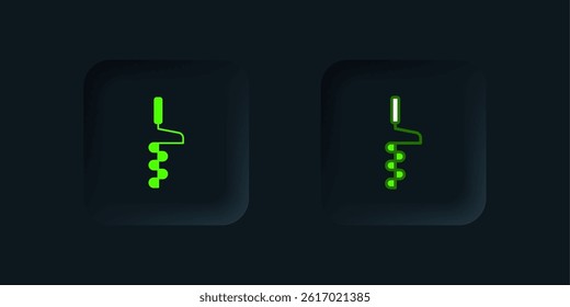 Green Hand ice drill for winter fishing icon isolated on black background. Black square button. Vector
