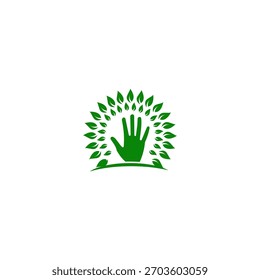 Green Hand and Leaves Eco-Friendly Vector Logo Design