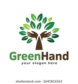 Green hand logo concept illustrating environmental protection and sustainable practices