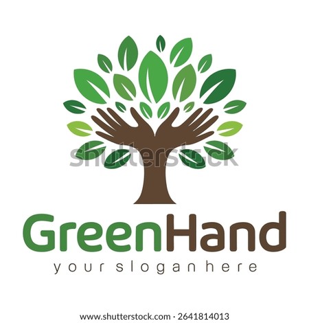 Green hand logo design representing environmental protection sustainability and eco friendly concepts