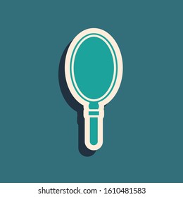 Green Hand mirror icon isolated on blue background. Long shadow style. Vector Illustration