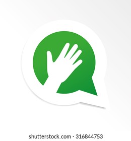 Green hand in speech bubble icon