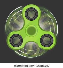 Green hand spinner vector illustration. Hand spinner tricks. Badges, labels, banners, advertisements, brochures, business templates. Vector illustration isolated on dark background