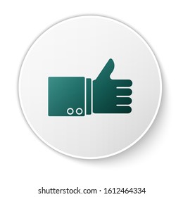 Green Hand thumb up icon isolated on white background. White circle button. Vector Illustration