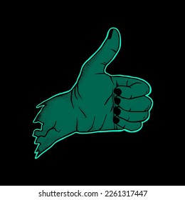 Green hand thumbs up art Illustration hand drawn style premium vector for tattoo, sticker, logo etc