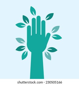 Green hand as a tree with leaves 