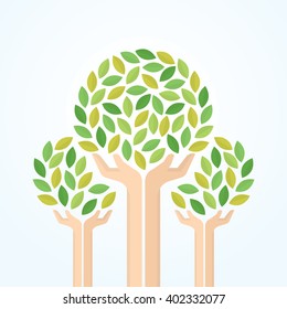 Green hand tree for saving the environment. Illustration EPS 10