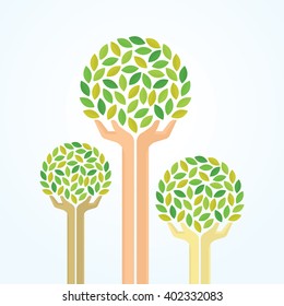 Green hand tree for saving the environment. Illustration EPS 10