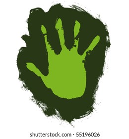 Green hand, vector drawing illustration.