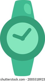 Grüne Hand, Armbanduhr, Vektorgrafik auf weißem Hintergrund.