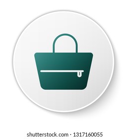 Green Handbag icon isolated on white background. Female handbag sign. Glamour casual baggage symbol. Green circle button. Vector Illustration
