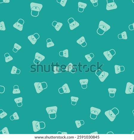Green Handbag icon isolated seamless pattern on green background. Female handbag sign. Glamour casual baggage symbol.  Vector Illustration