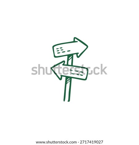 A green hand-drawn signpost with two arrows pointing in opposite directions