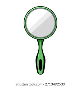 Luz reflectante de espejo de mano de mango verde, adecuada para conceptos que involucran belleza, cuidado personal, reflexión, vanidad o Elementos de aseo personal en diseño moderno