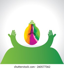 green hands caring of colorful bulb 