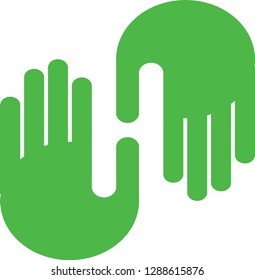 Green hands, making the letter 'H'. Vector illustration.