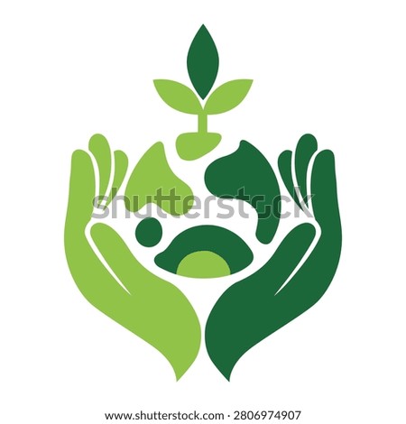 Green hands protect the Earth, symbolizing sustainability, environmental care, conservation, renewable energy, and eco-friendly living.