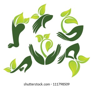 green hands, vector collection of eco and beauty symbols