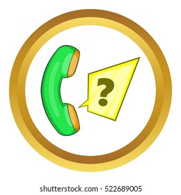 Green handset vector icon in golden circle, cartoon style isolated on white background