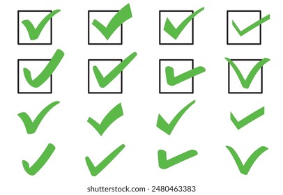 Green handwritten checkmarks of various designs