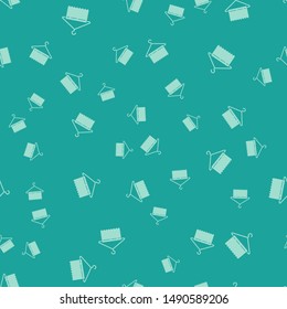 Green Hanger wardrobe icon isolated seamless pattern on green background. Clean towel sign. Cloakroom icon. Clothes service symbol. Laundry hanger sign.  Vector Illustration