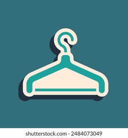 Green Hanger wardrobe icon isolated on green background. Cloakroom icon. Clothes service symbol. Laundry hanger sign. Long shadow style. Vector