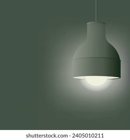 Una lámpara colgante verde en la pared de fondo verde oscuro. Se trata de una obra de decoración.